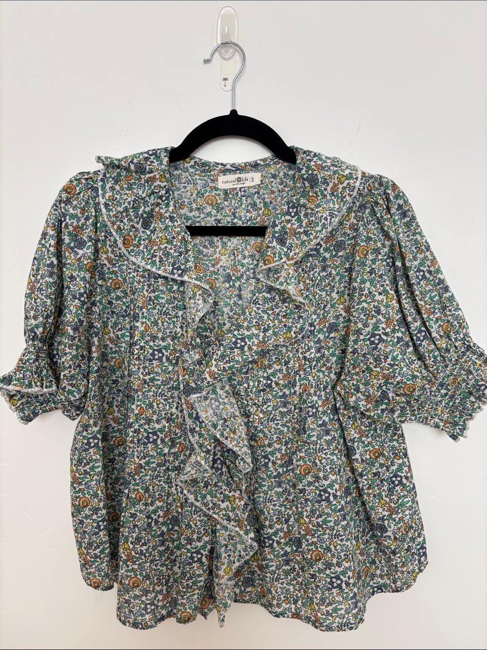 NATURAL LIFE Green Multi Floral Ruffle Blouse